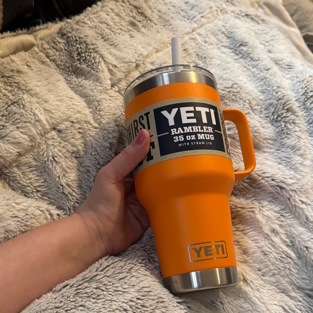 YETI Orange Rambler 35 oz Mug with Straw Lid
